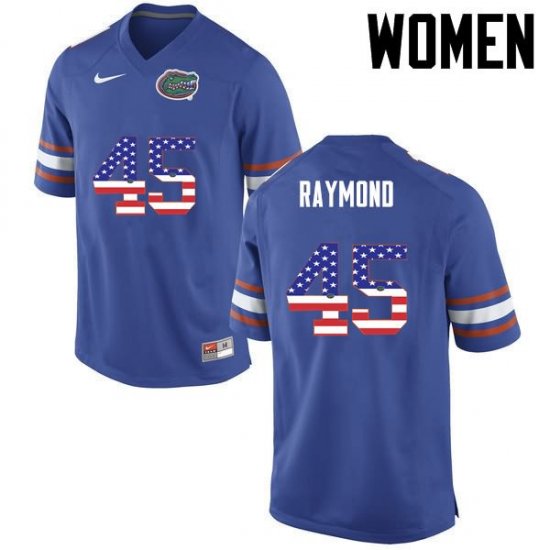 Women's Florida Gators #45 R.J. Raymond NCAA Nike Blue USA Flag Fashion Authentic Stitched College Football Jersey CBJ6862NV